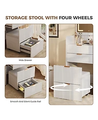homfan 3-in-1 Vanity Desk with Flip-Top Mirror, Lights, 3 Drawers, Rolling Stool and Charging Station, Compact Makeup Vanity Table for Bedroom