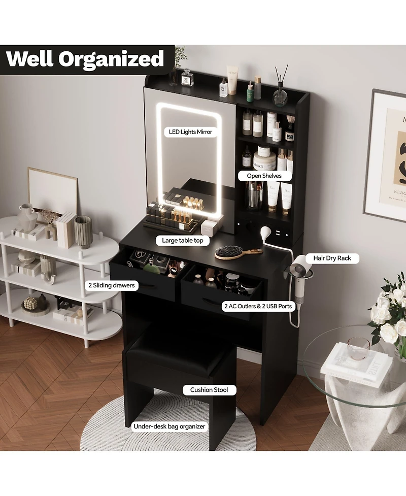 homfan Elegant Bedroom Vanity Table and Chair Set, Stylish Makeup Dressing Table, Comfortable Seat, Ideal for Home Decor Organization