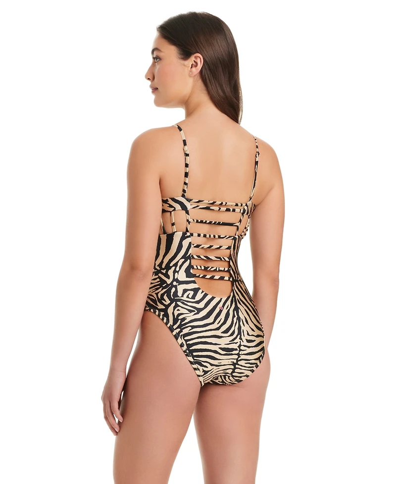 Red Carter Women's Sumatra Island Cross Side Cut One-Piece Swimsuit