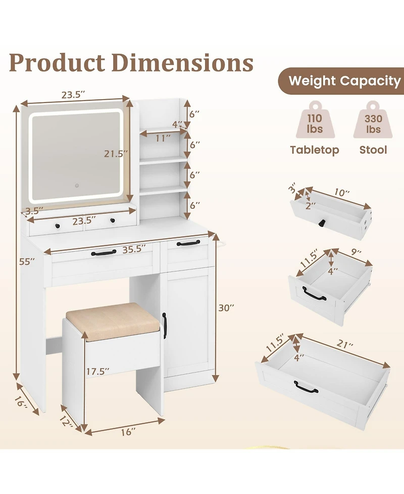Slickblue Vanity Set with Mirror and 3 Lighting Modes for Makeup