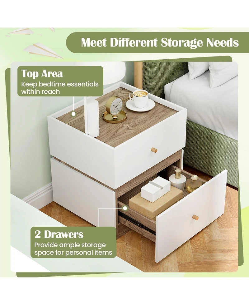Slickblue 2 Drawer Modern Nightstand with Storage for Bedroom and Living Room