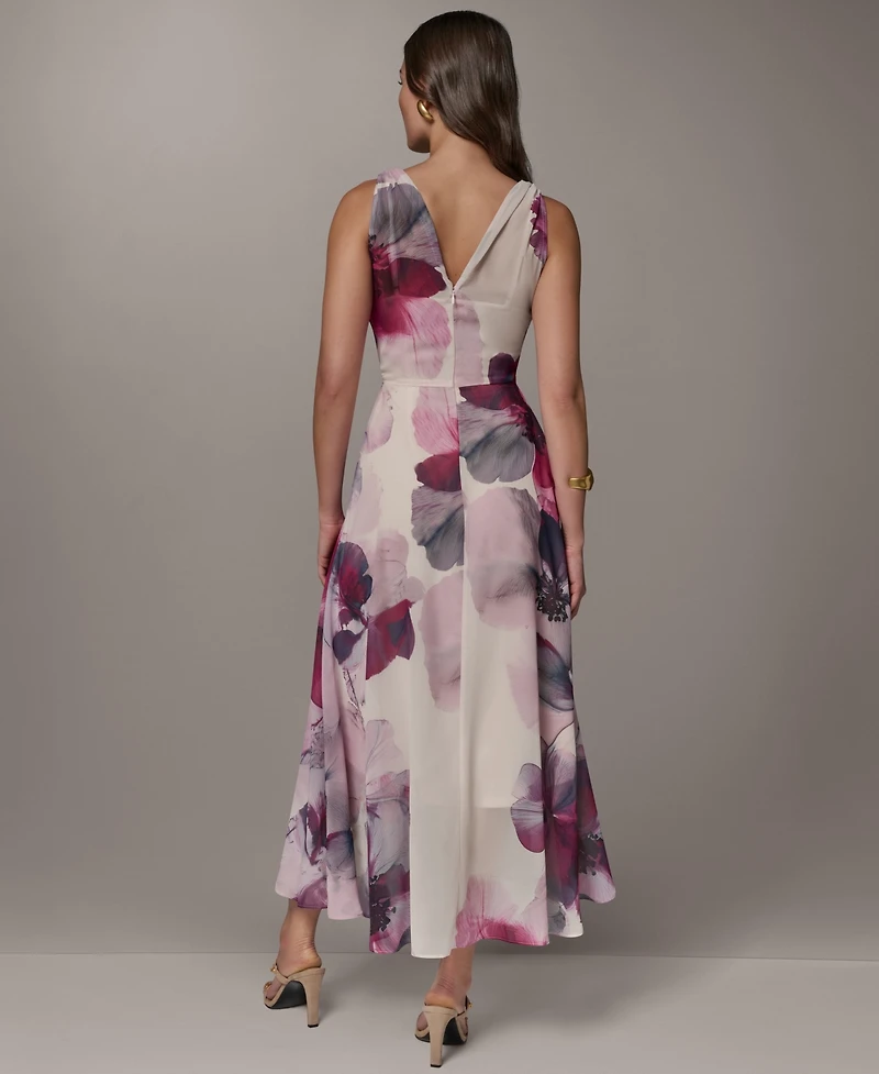 Donna Karan New York Women's Printed Chiffon Faux Wrap Midi Dress
