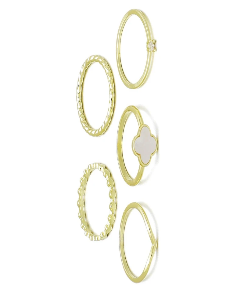 Adornia 14k Gold-Plated Clover Ring 5-Piece Set