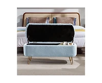 sumyeg Storage Ottoman Bench for End of Bed Gold Legs Modern Grey Faux Fur Entryway Upholstered Padded