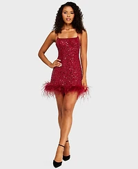 Alex & Sophia Juniors' Square Neck Bead Imitation Pearl Detail Sequin Dress
