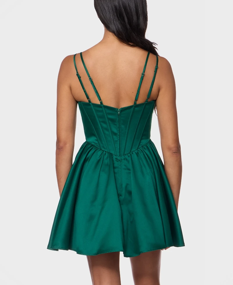 Alex & Sophia Juniors' Drape Stone Detail Neck Satin Dress