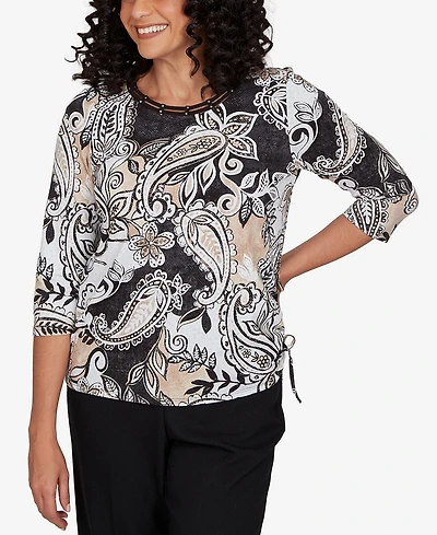 Alfred Dunner Women's Paisley Neutrals Knit Top