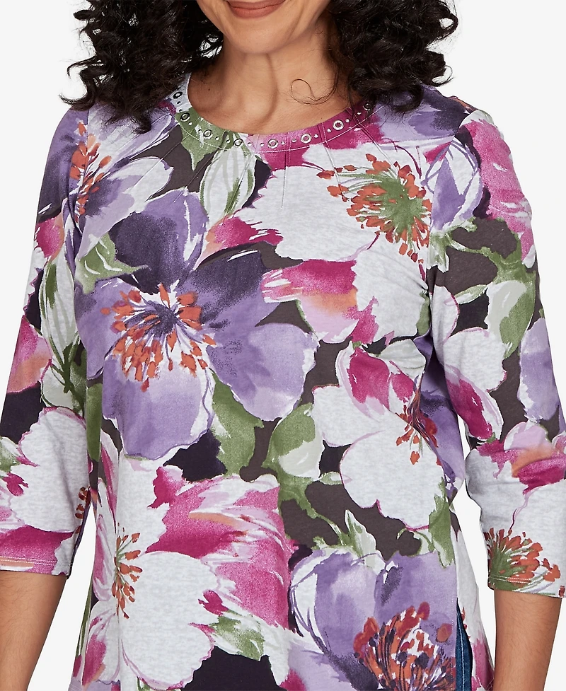 Alfred Dunner Women's Violet Blooms Knit Top
