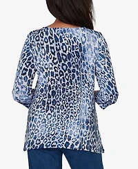 Alfred Dunner Women's Animal Puff Printed Top with Necklace