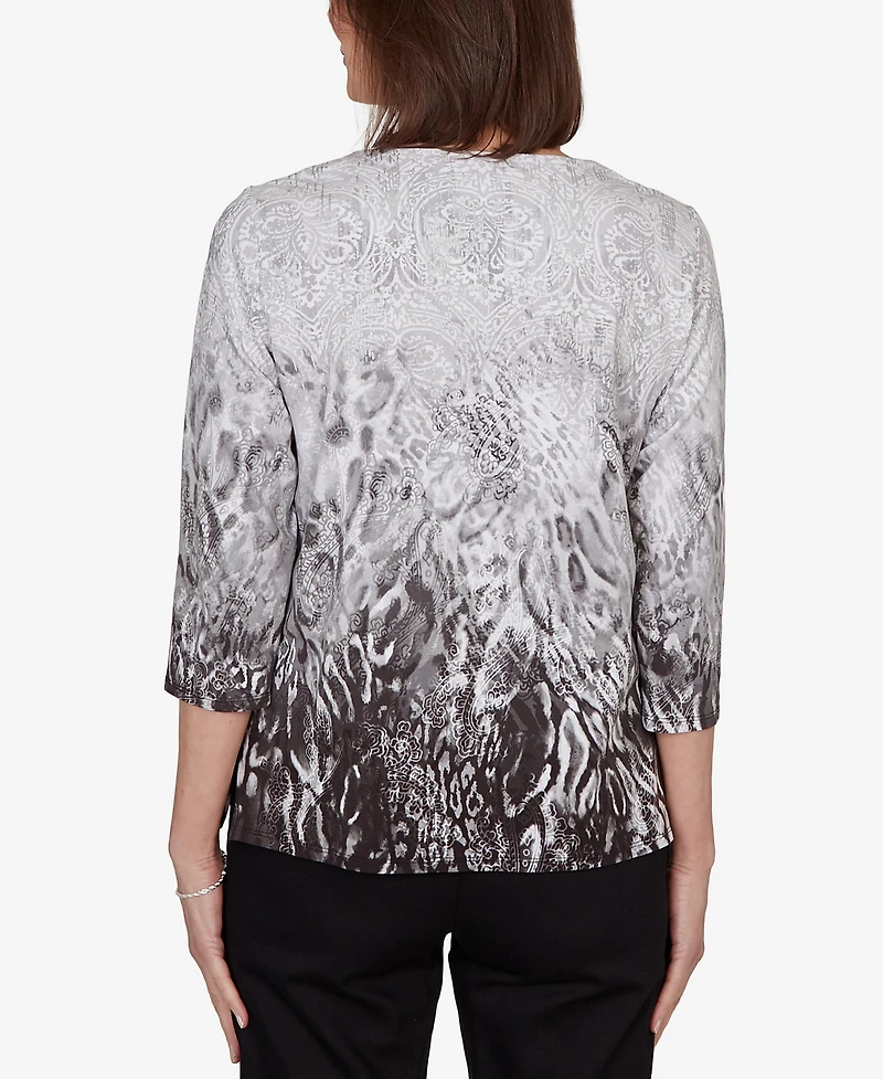 Alfred Dunner Women's Mono Ombre Animal Print Top