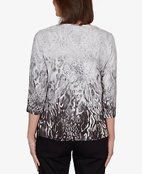 Alfred Dunner Women's Mono Ombre Animal Print Top
