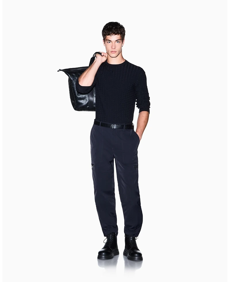 A|X Armani Exchange Men's Geometric Ribbed Viscose Crewneck Sweater