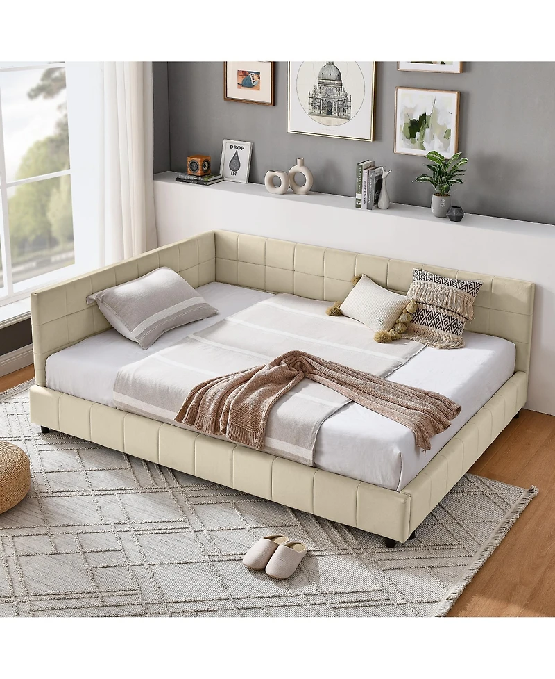 Clihome Full Daybed with Trundle Drawer - Velvet Upholstered Bed Frame Comfortable Backrest and Armrests