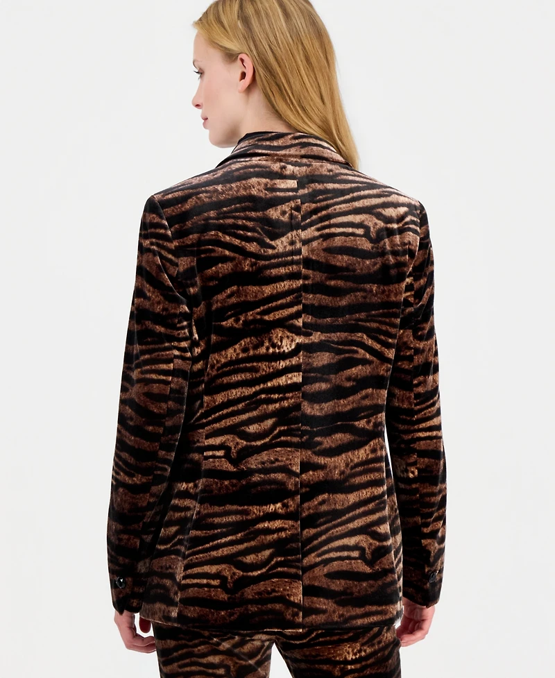Anne Klein Women's Velvet Animal-Print Blazer