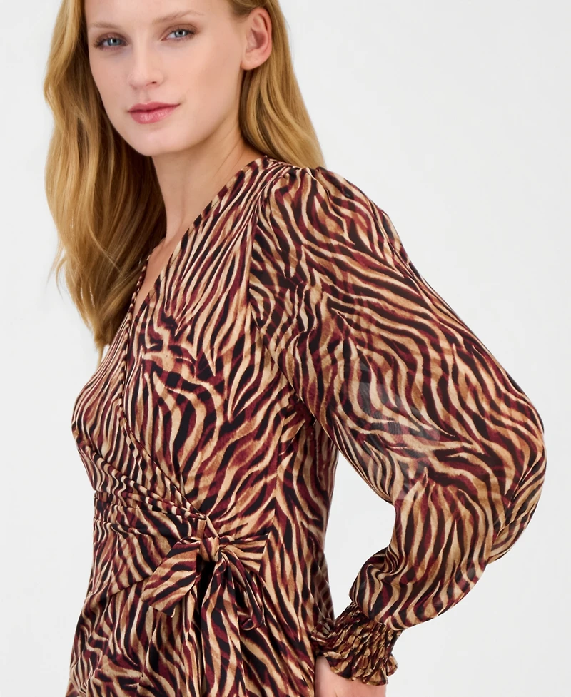 Anne Klein Women's Mixed Media Faux-Wrap Chiffon Blouse
