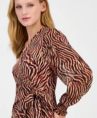 Anne Klein Women's Mixed Media Faux-Wrap Chiffon Blouse