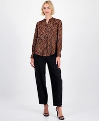 Anne Klein Women's Printed V-Neck Long-Sleeve Blouse