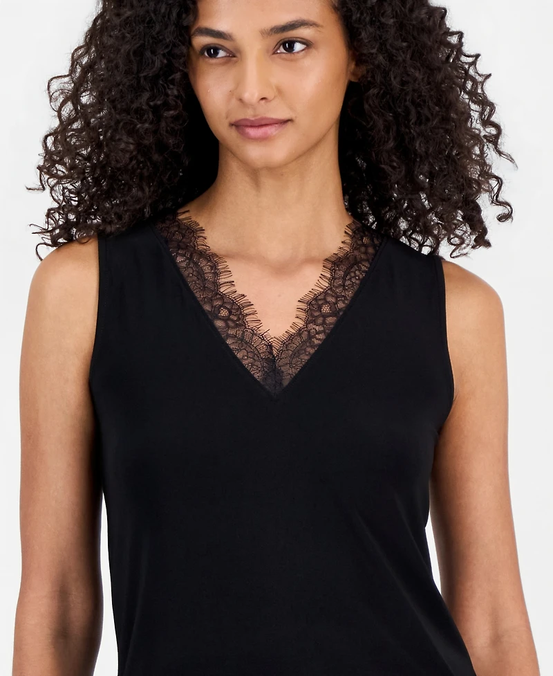 Anne Klein Women's Lace-Trim-v-Neck Tank Top