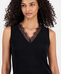 Anne Klein Women's Lace-Trim-v-Neck Tank Top