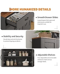 homfan 71 Inch Tall Farmhouse Kitchen Pantry Hutch with Charging Station, Microwave Surface and Two Drawers, Spacious Storage for Kitchen