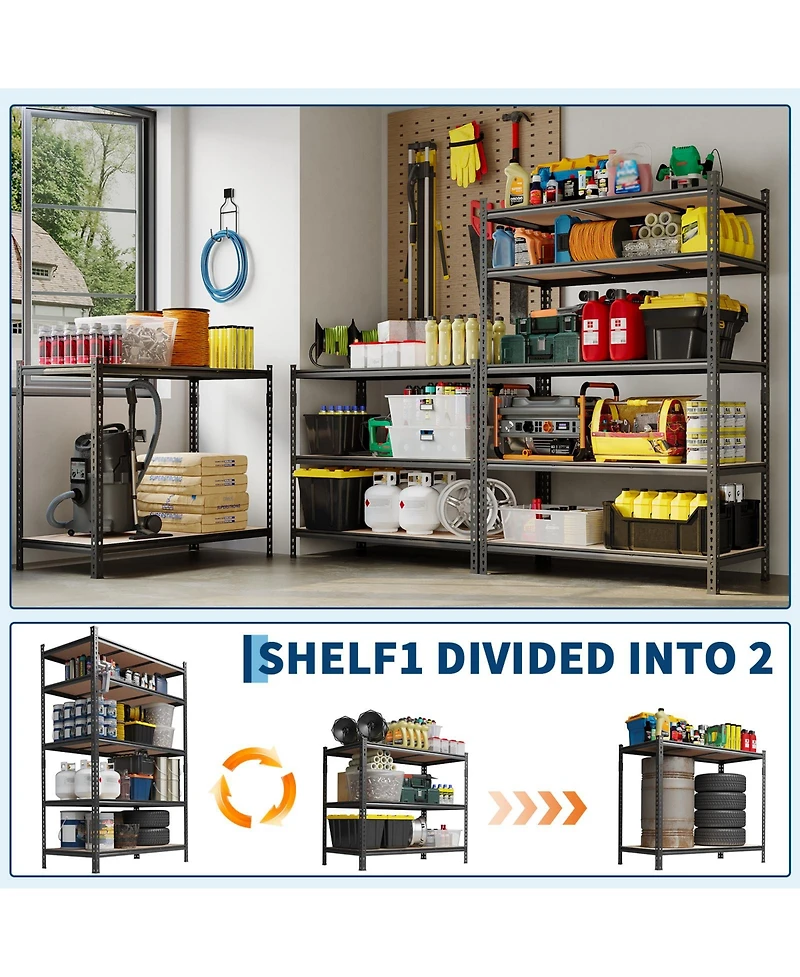 homfan Storage Shelves, Heavy Duty Metal Shelving Unit with Adjustable Shelves for Pantry or Basement