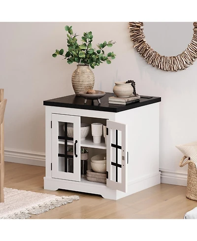 homfan Buffet Cabinet with Glass Doors and Storage, Sideboard Built-in Power Outlet, Ideal for Kitchen, Living Room, Coffee Bar, Pantry
