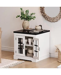 homfan Buffet Cabinet with Glass Doors and Storage, Sideboard Built-in Power Outlet, Ideal for Kitchen, Living Room, Coffee Bar, Pantry