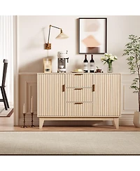 homfan Modern Fluted Sideboard Buffet Cabinet, 47 Inch Storage Cupboard with 3 Drawers, Adjustable Shelves, and Doors for Dining Room, Kitchen