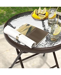 Pellebant Outdoor Folding Tempered Glass Side Table Patio Bistro Coffee Table