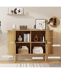 homfan 47 Inch Modern Fluted Wooden Console, Sideboard Buffet with Sliding Doors and Adjustable Shelves for Freestanding Home Storage