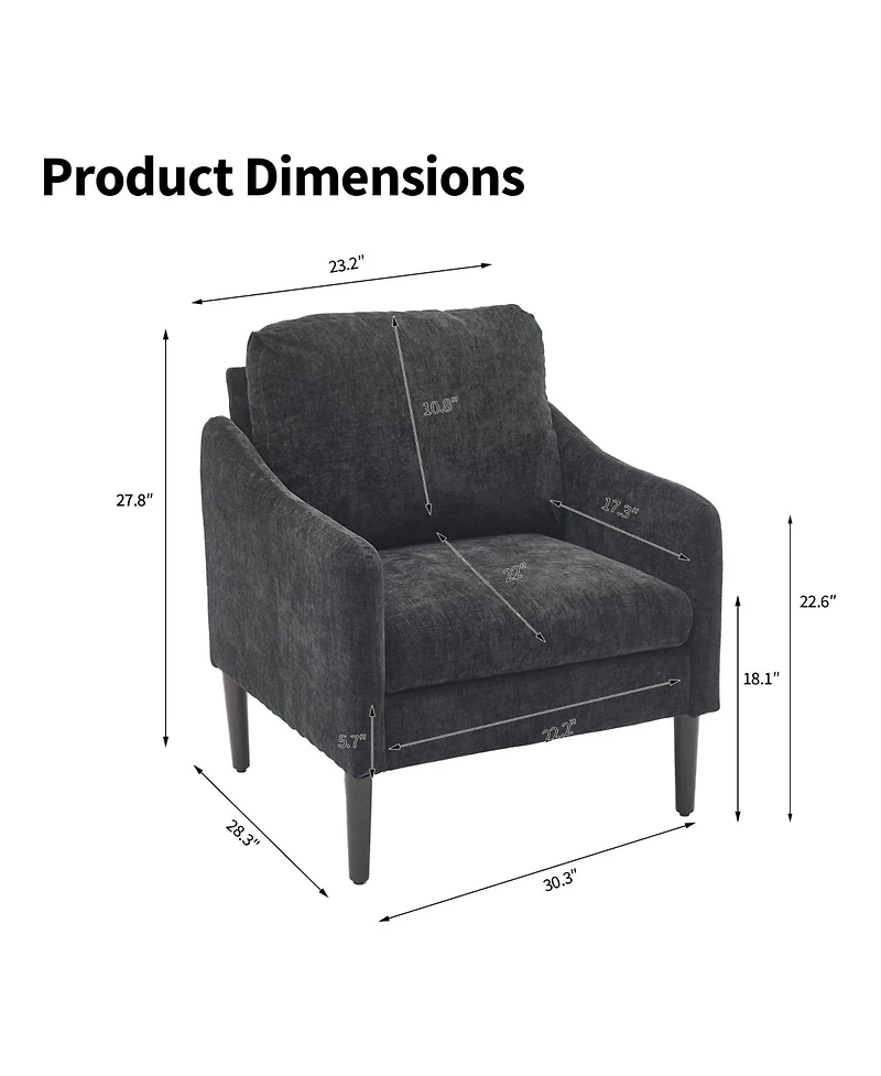 homfan Mid-Century Modern Side Chair, Chenille Curved Armchair for Adults, Reading Chair, Cloud Single Sofa for Bedroom, Living Room