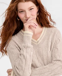 Charter Club Women's 100% Cashmere Cable-Knit Tipped V-Neck Sweater, Macy's Exclusive