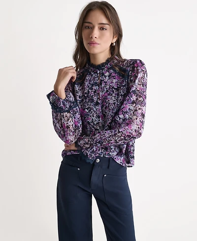 Bcbg Women's Printed High-Neck Long-Sleeve Top