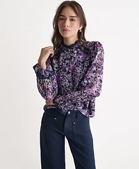 Bcbg Women's Printed High-Neck Long-Sleeve Top