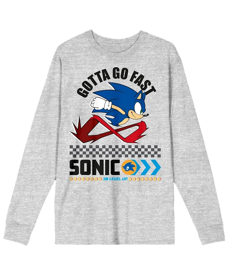Sonic The Hedgehog Men's Modern Gotta Go Fast Crew Neck Long Sleeve Athletic Heather Adult Tee-Large