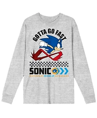 Sonic The Hedgehog Men's Modern Gotta Go Fast Crew Neck Long Sleeve Athletic Heather Adult Tee-Large