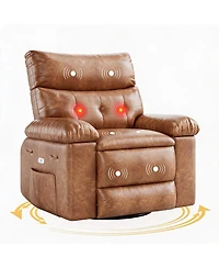 Oversized Pu Leather Rocking Recliner 360 degrees Swivel Electric with Heat and Massage Arms Back Single Sofa for Adults
