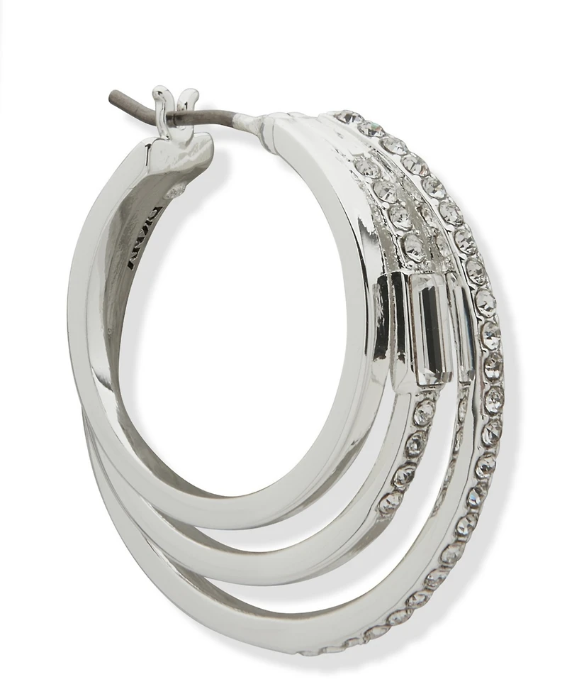 Dkny Silver-Tone Crystal Pave Double Hoop Earrings