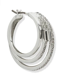 Dkny Silver-Tone Crystal Pave Double Hoop Earrings