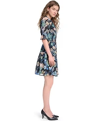 Karl Lagerfeld Paris Petite Belted V-Neck Dress