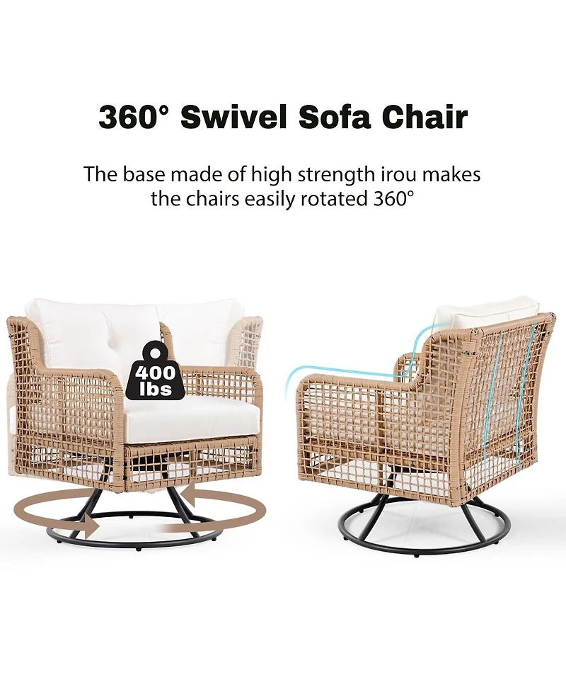 Asagikoiai 4-Piece Outdoor Conversation Set, Modular Pe Wicker Couch with Wood Coffee Table