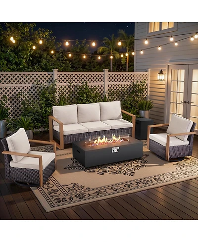 Pocassy Fire Pit Table with 5 Seat Outdoor Sofa Set 50000 Btu Propane Gas Patio Furniture for Backyard, Garden