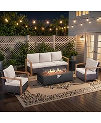 Pocassy Fire Pit Table with 5 Seat Outdoor Sofa Set 50000 Btu Propane Gas Patio Furniture for Backyard, Garden