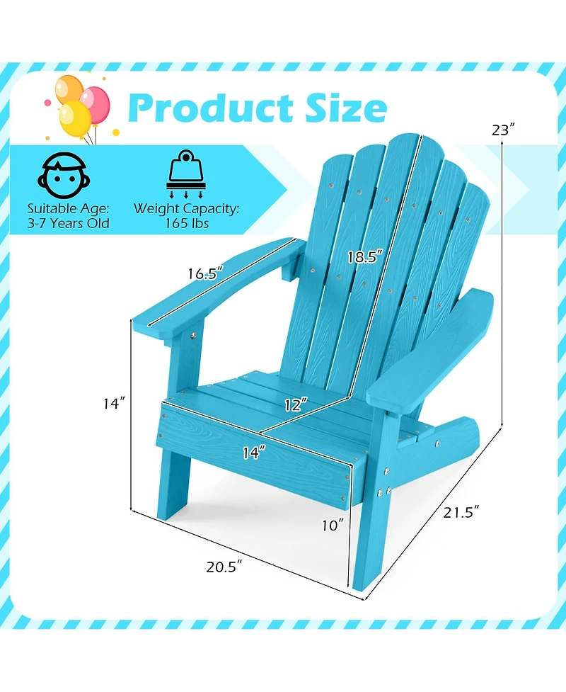Gymax Kids Adirondack Chairs Tilted High Backrest Wide Armrests and Angled Seat