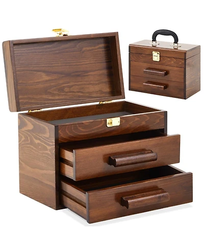 Xdovet Mini Wooden Tool Box 2 Drawers Metal Latch