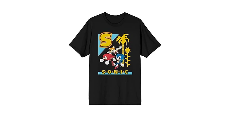 Sonic the Hedgehog Men's Classic S Color Art Crew Neck Short Sleeve Black