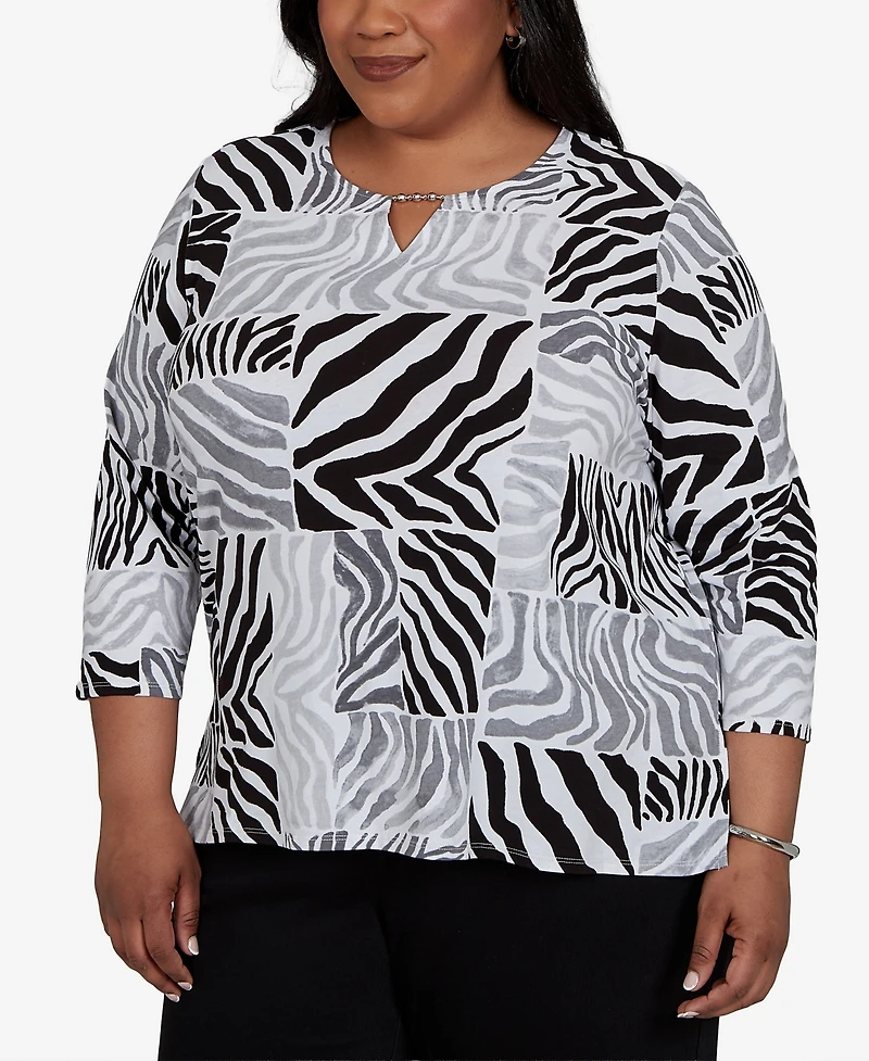 Alfred Dunner Plus Zebra Blocks Knit Top