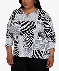 Alfred Dunner Plus Zebra Blocks Knit Top