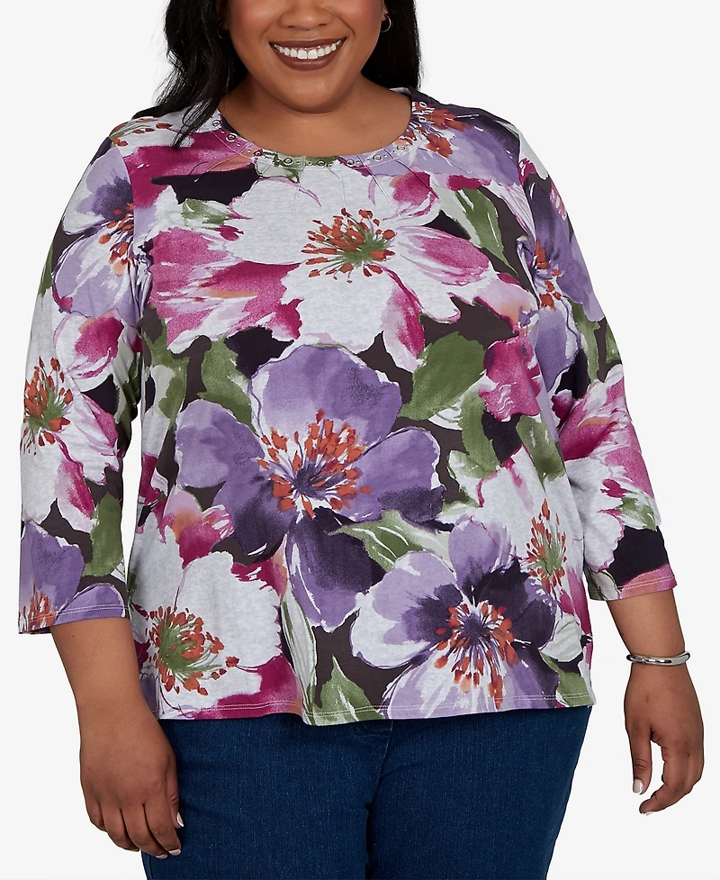 Alfred Dunner Plus Violet Blooms Knit Top