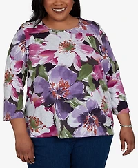 Alfred Dunner Plus Violet Blooms Knit Top